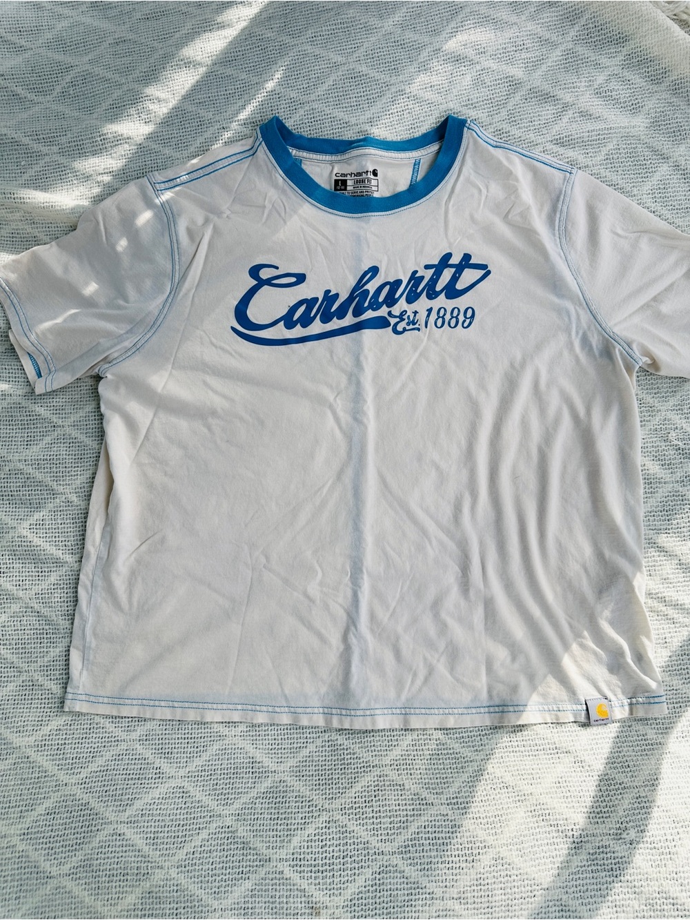 Carhartt White T-Shirt with Blue Script Logo